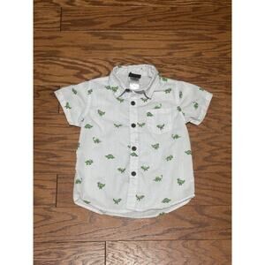 Baby Rebels Boys White & Green Dinosaur T-Rex Short Sleeve Polo Shirt, Size 24M